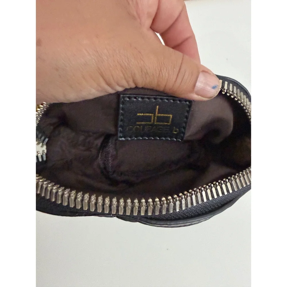 Courage b Black Quilted Nylon Small Cosmetic Pouch Zippered Mini Clutch Bag